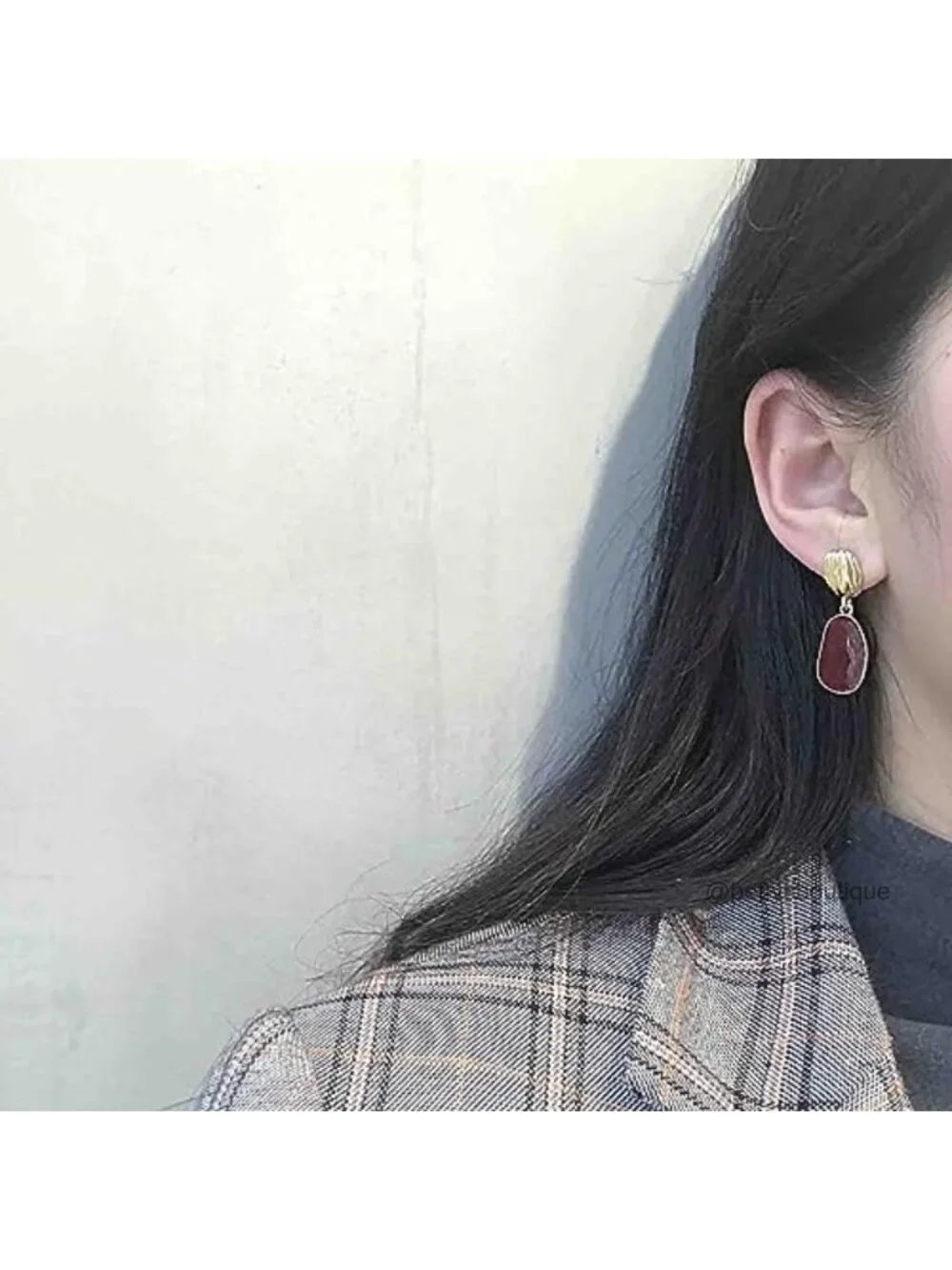 Enamel Oval Dangle Earrings Hammered Disc Stud